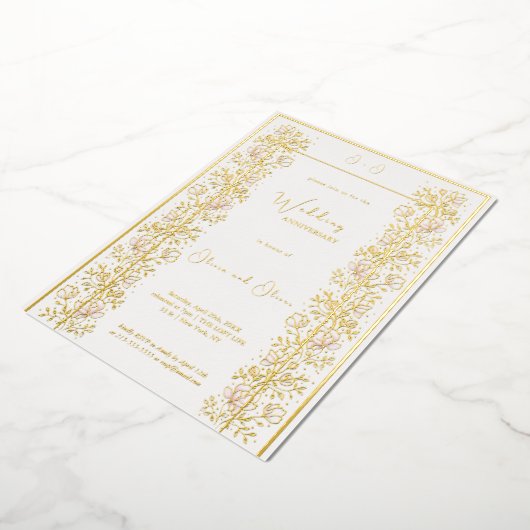 ピンクマグノリア結婚の記念日 箔招待状 (回転した状態)