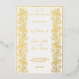 ピンクマグノリア結婚ス 箔招待状