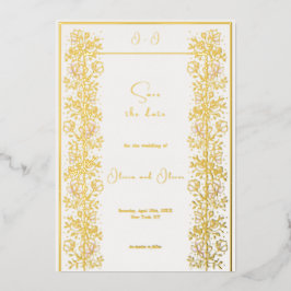 ピンクマグノリア結婚式の日付を保存 箔招待状