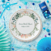 ピンクマグノリア花と緑のブライダルシャワー ペーパープレート (パーティー)