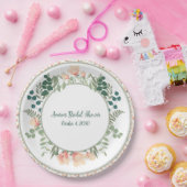 ピンクマグノリア花と緑のブライダルシャワー ペーパープレート (パーティー)