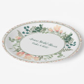 ピンクマグノリア花と緑のブライダルシャワー ペーパープレート (アングル)