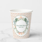 ピンクマグノリア花と緑のブライダルシャワー 紙コップ (裏面)