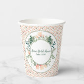 ピンクマグノリア花と緑のブライダルシャワー 紙コップ (正面)