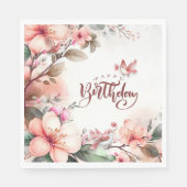 ピンクマグノリア花と鳥ハッピーバースデー スタンダードランチョンナプキン (正面)