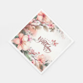ピンクマグノリア花と鳥ハッピーバースデー スタンダードランチョンナプキン (角)