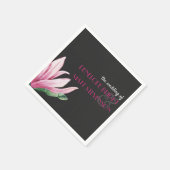 ピンクマグノリア花グレーモノグラム結婚ズ スタンダードカクテルナプキン (角)