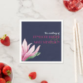 ピンクマグノリア花ブルーモノグラム結婚ズ スタンダードカクテルナプキン (インサイチュ)