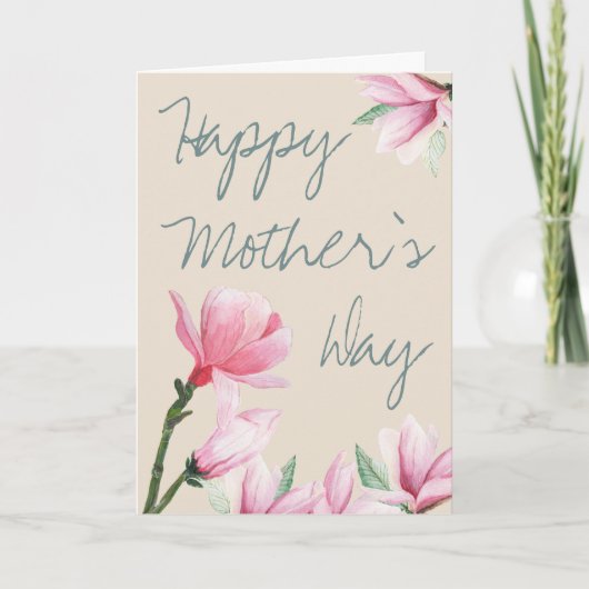 ピンクマグノリア花手書きマザーズデイカード シーズンカード (正面)