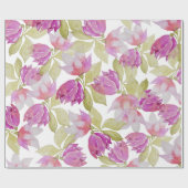 ピンクマグノリア花水彩画 ラッピングペーパー (フラット)
