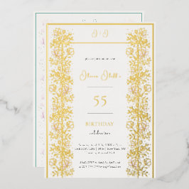 ピンクマグノリア誕生日任意の年齢 箔招待状