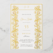 ピンクマグノリア誕生日任意の年齢 箔招待状 (正面)