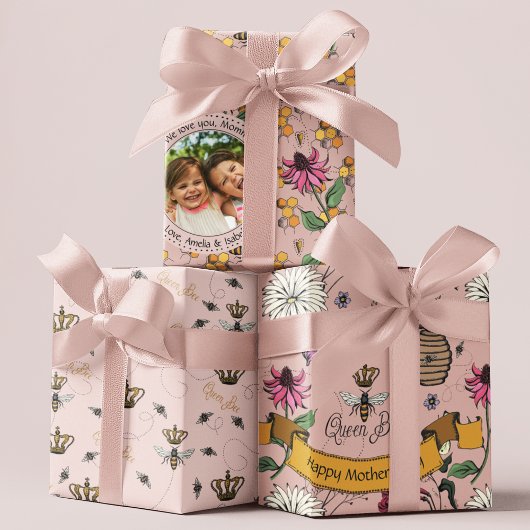 ピンクマザーズカスタムデイKids写真王室のQueen Bee ラッピングペーパーシート