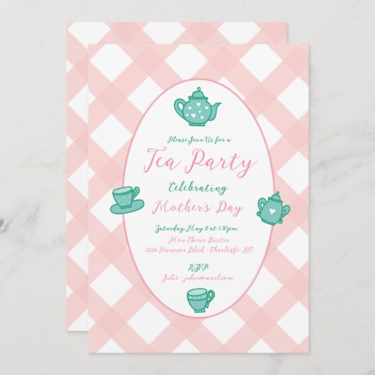 ピンクマザーズデイティーパーティー 招待状 (正面/裏面)