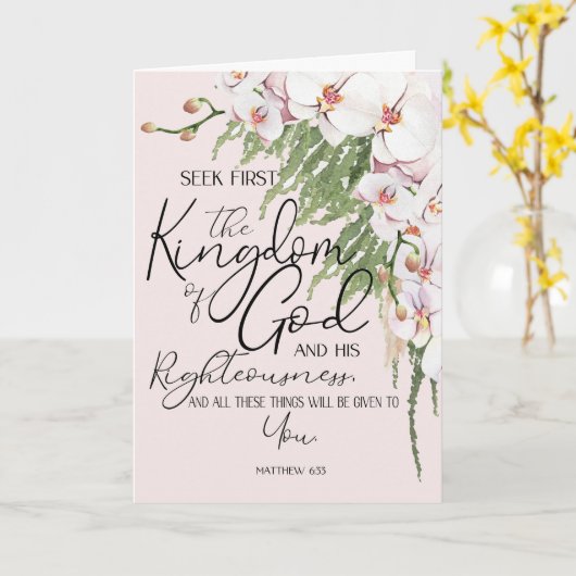 ピンクマシュー6:33神の国を求める カード (黄色い花)