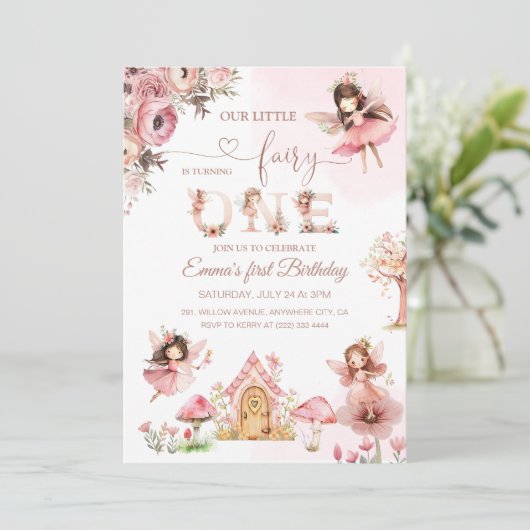 ピンクマジカルフェアリープリンセスファーストバースデーパーティー 招待状 (スタンド正面)