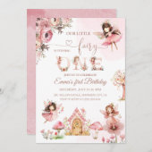 ピンクマジカルフェアリープリンセスファーストバースデーパーティー 招待状 (正面/裏面)