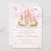 ピンクマジカルプリンセスキャッスルガール誕生日 招待状 (正面)