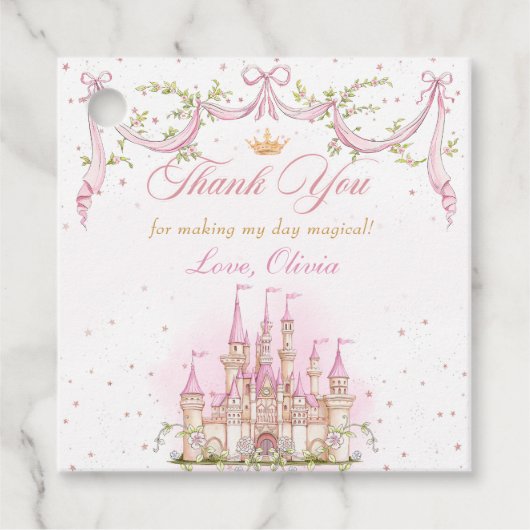 ピンクマジカルプリンセス城誕生日メッセージカード フェイバータグ (正面)