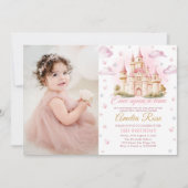 ピンクマジカルプリンセス城誕生日写真 招待状 (正面)