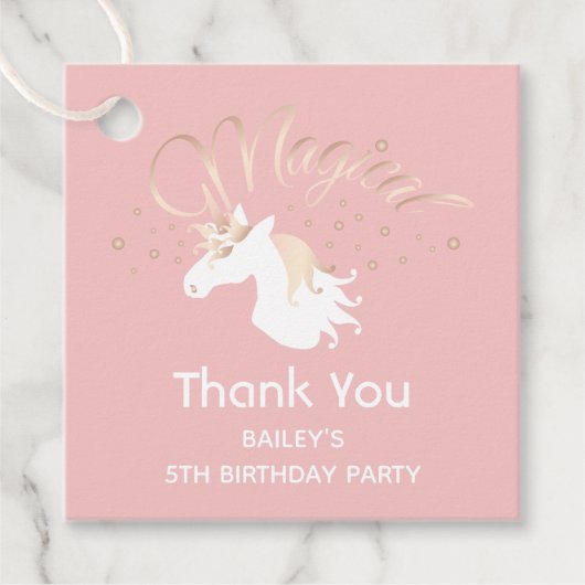ピンクマジカルユニコーンガール子供の誕生日パーティー フェイバータグ (正面)