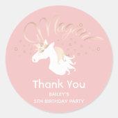 ピンクマジカルユニコーンガール子供の誕生日パーティー ラウンドシール (正面)