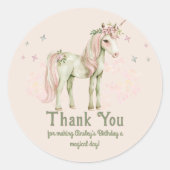 ピンクマジカルユニコーンパーソナライズされた誕生日 ラウンドシール (正面)