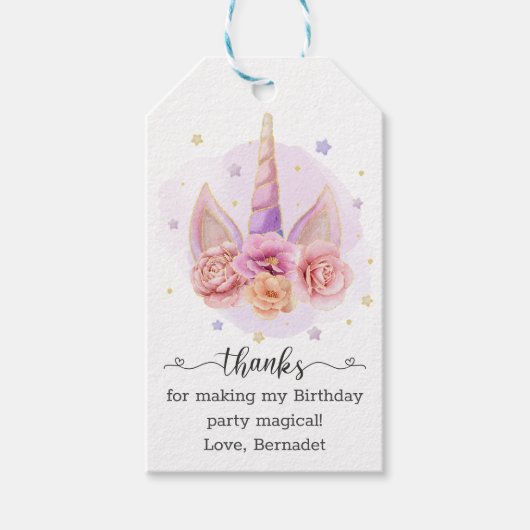 ピンクマジカルユニコーンフローラホーン誕生日 ギフトタグ (正面)