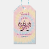 ピンクマジカルユニコーン絞り染め金ゴールドグリッター誕生日 ギフトタグ (正面)