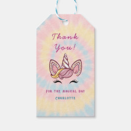 ピンクマジカルユニコーン絞り染め金ゴールドグリッター誕生日 ギフトタグ