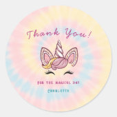 ピンクマジカルユニコーン絞り染め金ゴールドグリッター誕生日 ラウンドシール (正面)