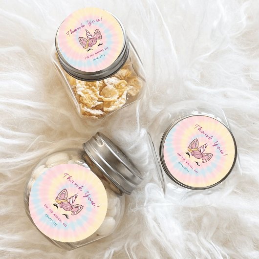 ピンクマジカルユニコーン絞り染め金ゴールドグリッター誕生日 ラウンドシール