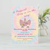 ピンクマジカルユニコーン絞り染め金ゴールドグリッター誕生日 招待状 (スタンド正面)