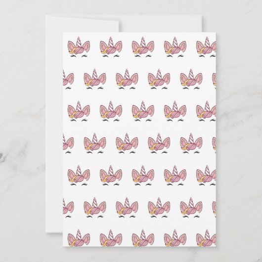 ピンクマジカルユニコーン絞り染め金ゴールドグリッター誕生日 招待状 (裏面)