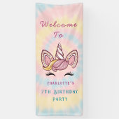 ピンクマジカルユニコーン絞り染め金ゴールドグリッター誕生日 横断幕 (縦)