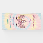 ピンクマジカルユニコーン絞り染め金ゴールドグリッター誕生日 横断幕 (横)