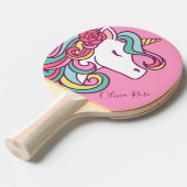ピンクマジカルユニコーン金ゴールドパーソナライズされたグリッター 卓球ラケット (正面アングル)