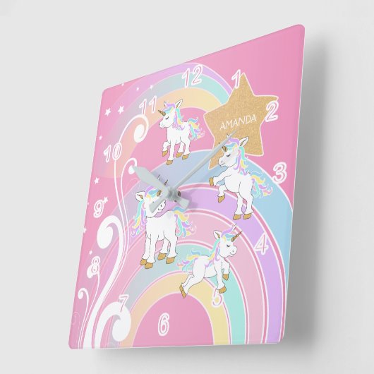 ピンクマジカル🦄ユニコーン スクエア壁時計 (傾斜)