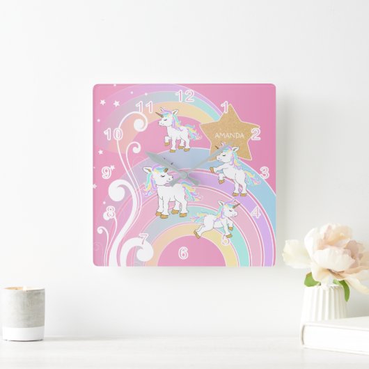 ピンクマジカル🦄ユニコーン スクエア壁時計 (ホーム)