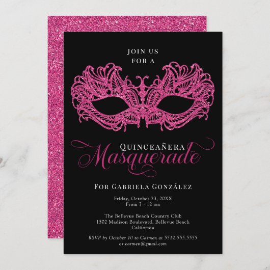 ピンクマスエレガントカレードマスクキンセアニェラ 招待状 (正面/裏面)