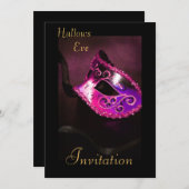 ピンクマスカレードハロウィーンホリデー招待状 招待状 (正面/裏面)