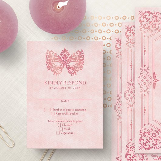 ピンクマスカレードマスクエレガントキンセアニェラ 出欠カード