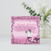 ピンクマスカレードマスクエレガントボールパーティー 招待状 (スタンド正面)