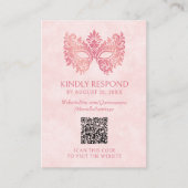 ピンクマスカレードマスクキンセアニェラQR RSVP エンクロージャーカード (正面)