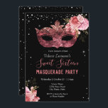 ピンクマスカレードSweet sixteen<br><div class="desc">ガーリースクリプト名ファンシータイポグラフィのグリッター。ピンクのバラとフェイクグリッター縁ど。ピンクファンシーの仮装マスク。甘素晴らしい16お祝い。すべての文字は調整可能である。美しいフローラとフェイクグリッター輝くデザイン。</div>