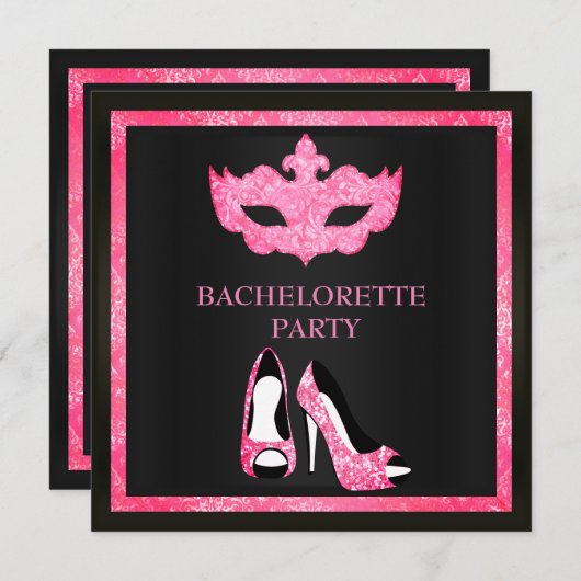 ピンクマスクエレガントバチェロレッテ仮装パーティー 招待状 (正面/裏面)
