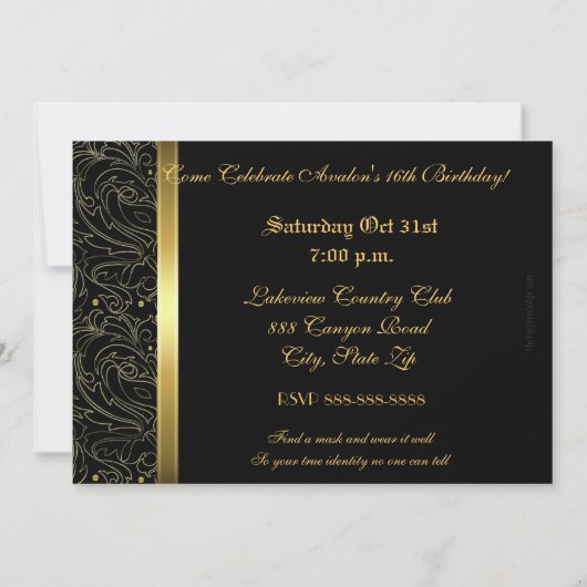 ピンクマスクマスカレードスイート16パーティの招待状 招待状 (裏面)