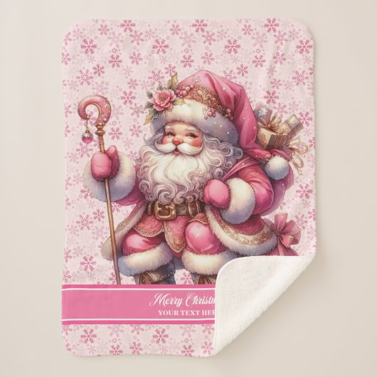 ピンクマスサンタブランケットガールズコジパーソナライズされたー シェルパブランケット (正面)