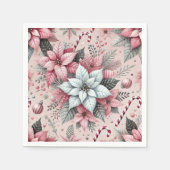 ピンクマスポインセチア&ペパーミントデクーページナプキンス スタンダードカクテルナプキン (正面)