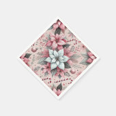 ピンクマスポインセチア&ペパーミントデクーページナプキンス スタンダードカクテルナプキン (角)